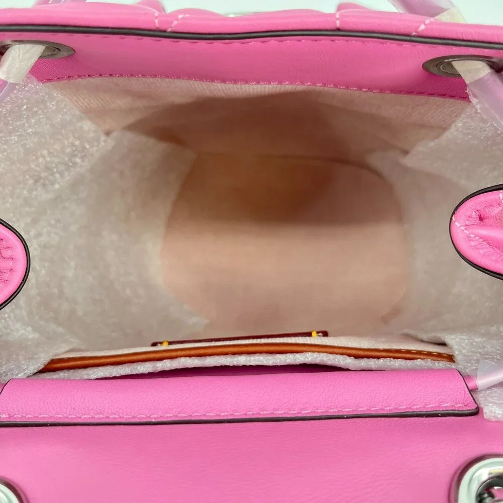 Coach Tabby Backpack Pillow Quilting Nappa Leather Pink Convertible Chain Strap - Picture 3 of 16